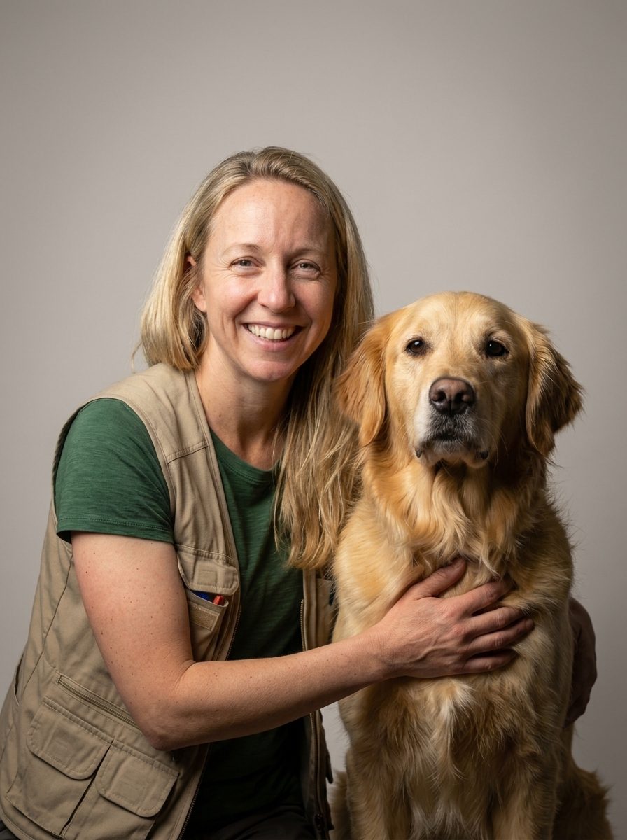 Sarah, certified dog trainer, with a golden retriever